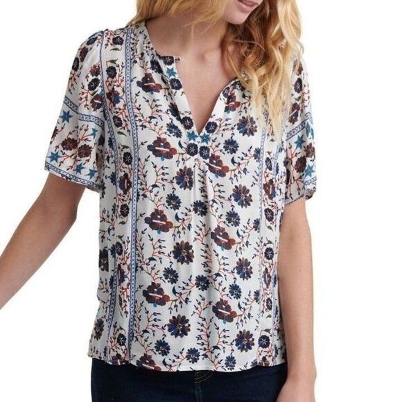 Lucky Floral Printed Keyhole Blouse Small - Picture 1 of 10